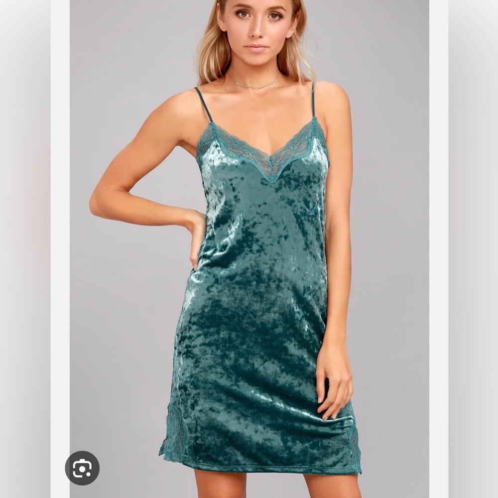Slip dress White Crow velvet lace teal chemise women’s XS